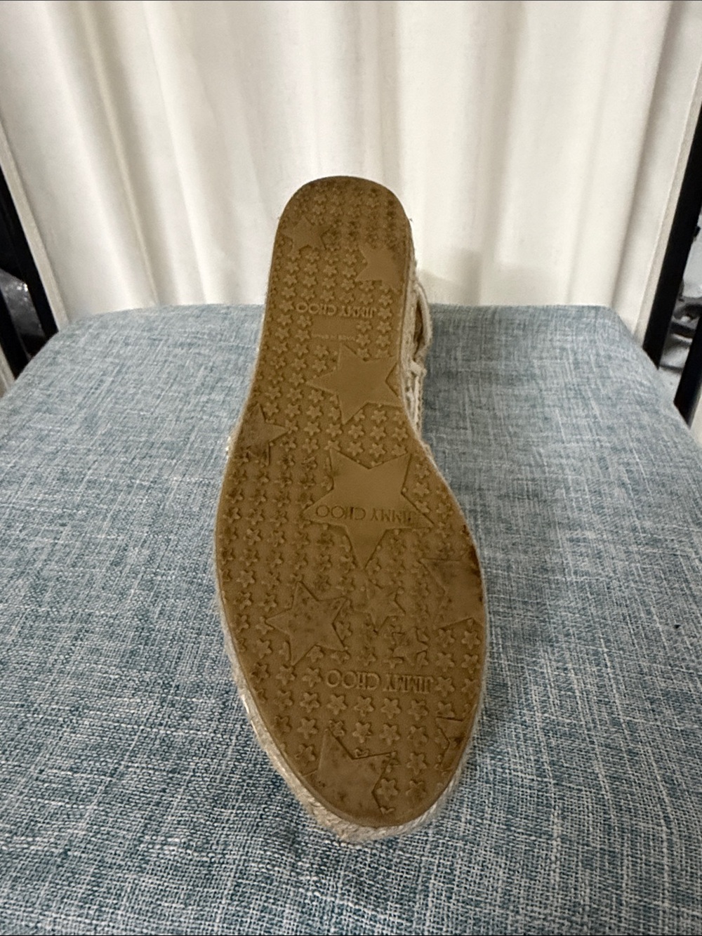 Jimmy Choo Beige Espadrille Slip-Ons with White Chain Pattern - Picture 4 of 4